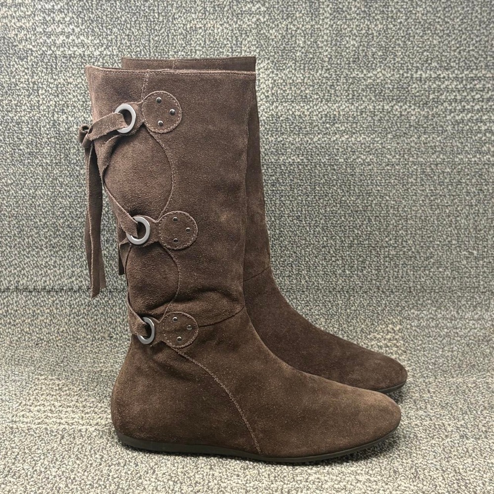 Women's Michelle D Brown Suede Back Tie Campus Riding Boots Size 8